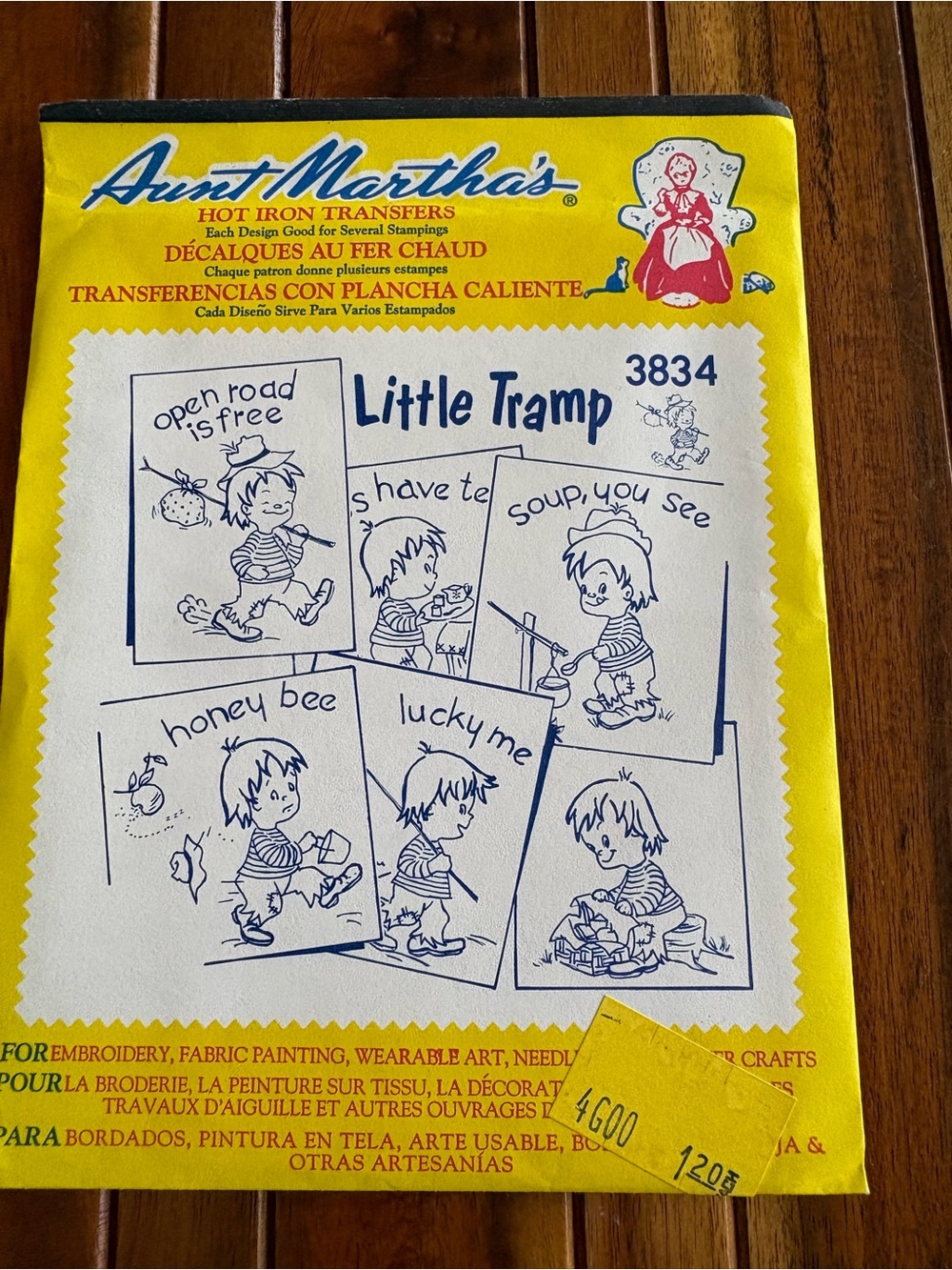 Vintage Aunt Martha’s 3834 Little Tramp hot, iron embroidery transfers
